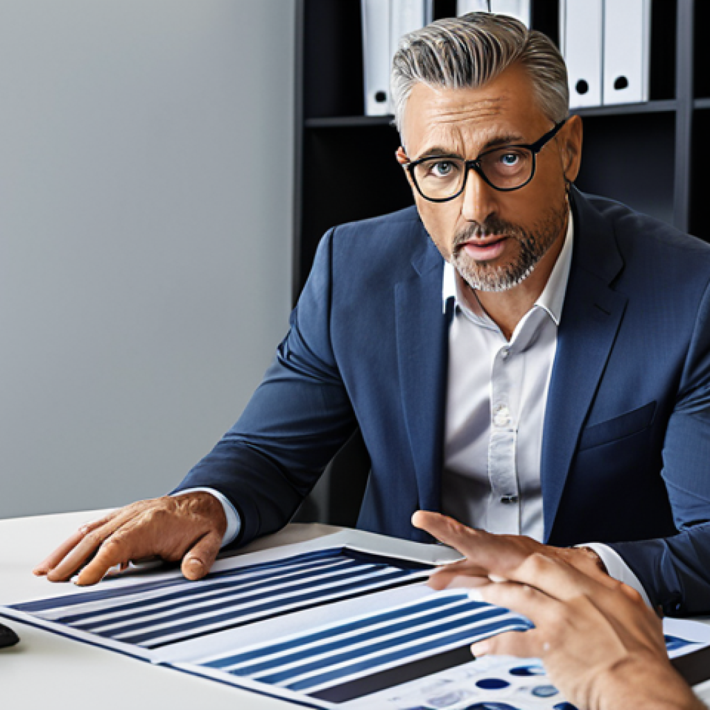 ** Experienced financial advisor explaining investment strategies to a client, in a modern office setting. Focus on trust and clarity.

**