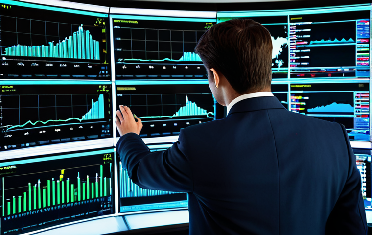**A professional financial analyst, fully clothed in a modest business suit, intently examining holographic data visualizations and complex charts on multiple large, curved screens in a sleek, modern high-tech financial trading room. The room features subtle LED lighting and clean lines, emphasizing innovation and precision. The analyst is in a natural, focused pose, showcasing perfect anatomy and correct proportions, with well-formed hands. This is a high-quality, professional photograph, safe for work, appropriate content, professional dress, natural body proportions, family-friendly.**