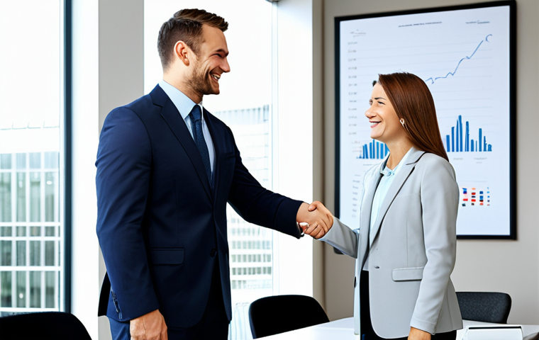 펀드투자상담사 자격증과 관련된 미래 전망 - **Prompt:** A confident financial advisor, fully clothed in a professional business suit, shaking ha...