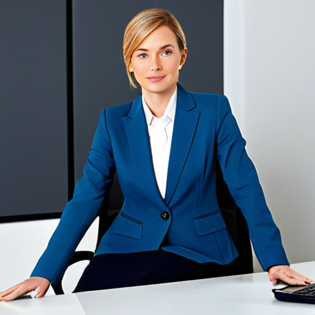 펀드투자상담사 자격증의 가성비 분석 - **A professional businesswoman in a modest business suit, sitting at a desk in a modern office, full...