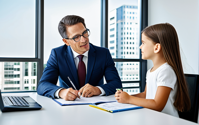 펀드투자상담사 자격증의 가성비 분석 - **A professional businesswoman in a modest business suit, sitting at a desk in a modern office, full...