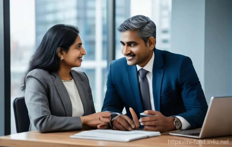 펀드투자상담사 관련 직무 워크숍 후기 - "A warm and inviting scene showing a professional Indian female financial advisor, in her late 30s, ...