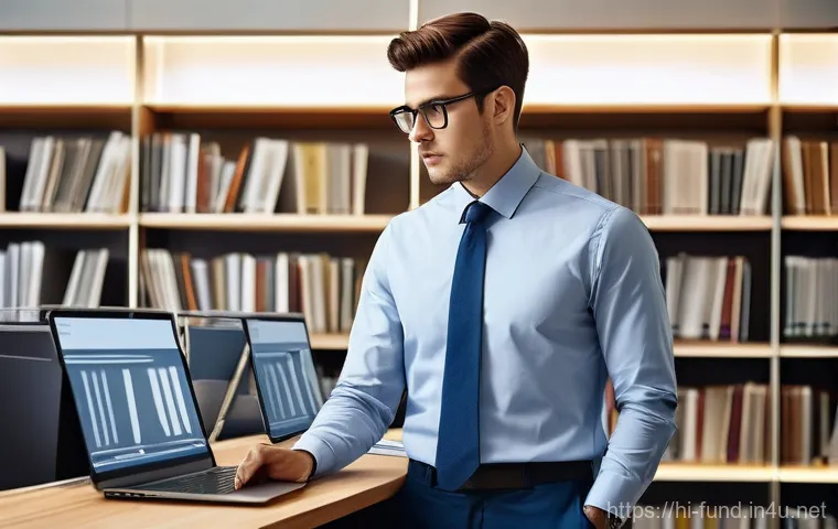 펀드투자상담사와 금융 상품의 비교 - **Prompt:** A young adult, male or female, dressed in smart casual attire (fully clothed, e.g., a ne...