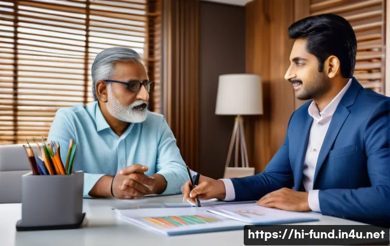 펀드투자상담사로서 고객 상담 개선 전략 - A professional Indian financial advisor in a modern office setting, attentively listening to a middl...