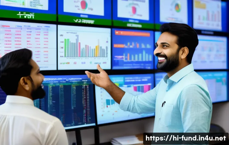 펀드투자상담사와 금융 시장 변화 사례 - A modern financial advisor interacting with a diverse group of Hindi-speaking investors in an office...