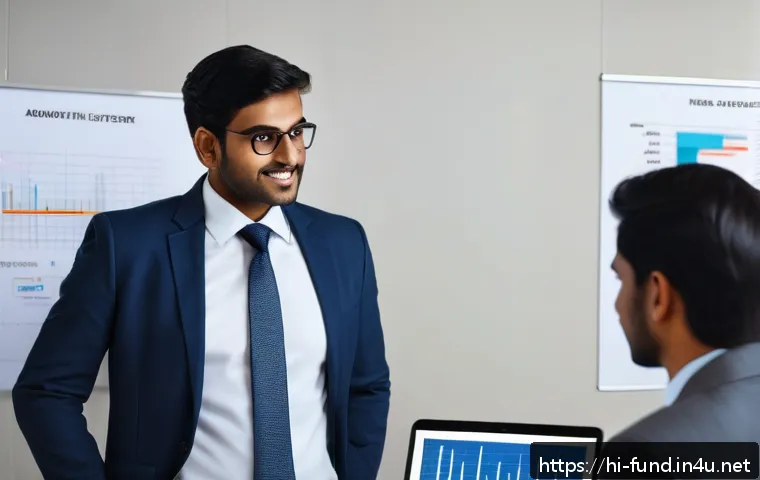 펀드투자상담사로 일하며 필요한 자격증 - A professional Indian financial advisor in a modern office setting, dressed in formal business attir...
