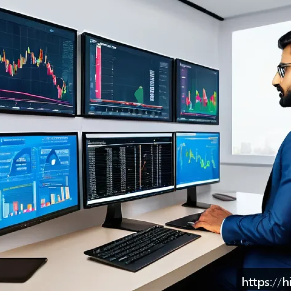 펀드투자상담사와 연관된 기술적 변화 - A modern financial analyst workspace showing a professional Indian investment advisor using advanced...