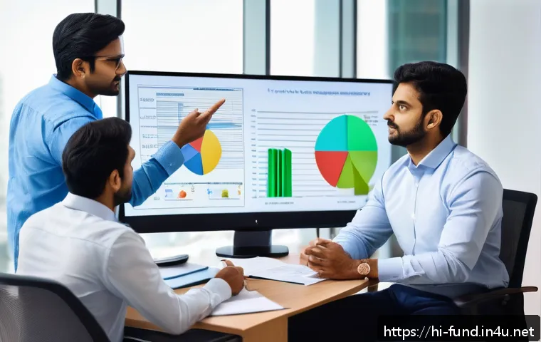 펀드투자상담사로서 실무에서의 교훈 - A detailed scene of a professional Indian financial advisor explaining investment principles to a di...