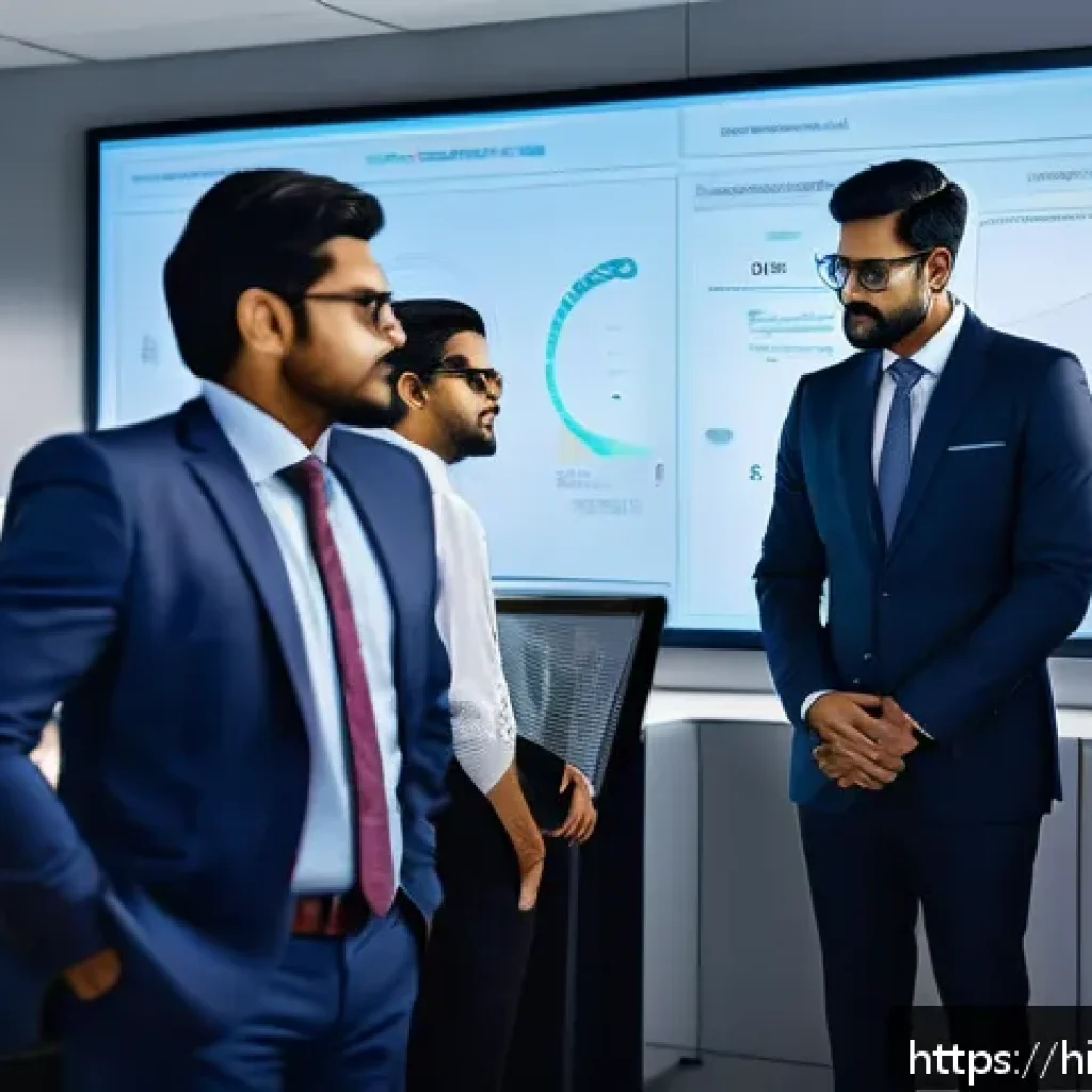 펀드투자상담사와 고객 데이터 관리 방법 - A modern office scene showing a diverse team of Indian financial advisors working with advanced cybe...