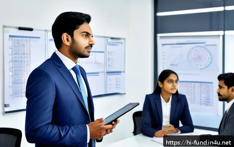 펀드투자상담사 시험문제 출제 경향 - A professional Indian financial advisor in a modern office setting, wearing formal business attire w...