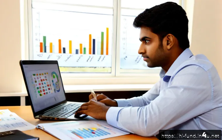 Home 17 펀드투자상담사 자격증 취득 팁 - Photorealistic Indian young professional studying for a financial investment advisor certification a...