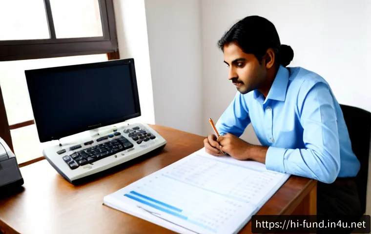 Home 17 펀드투자상담사 시험 실습 문제 해결법 - Photorealistic Indian financial exam candidate at a clean desk solving investment fund practice prob...